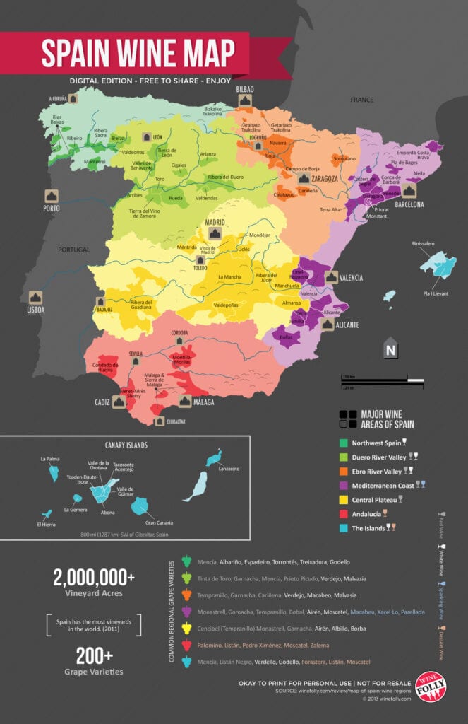 Mapa vinskih regiona Španije